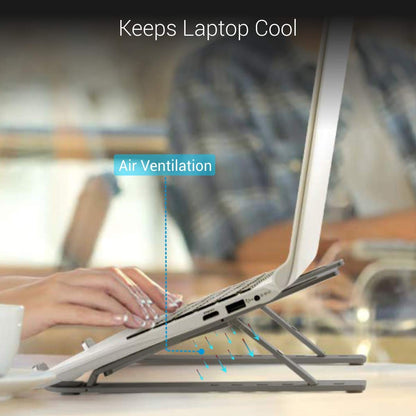 Aluminum Laptop Tablet Stand Fold-Up Adjustable, Ventilated, Portable Holder– Strong. Adjustable. Ergonomic.
