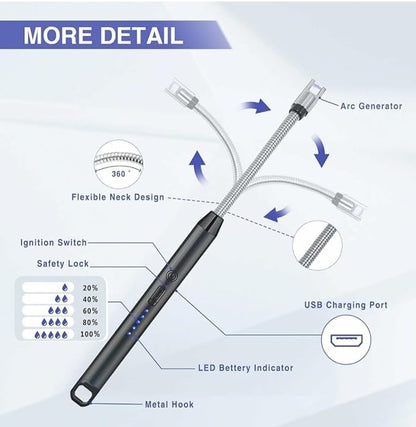 Rechargeable Electric Lighter – USB Arc Lighter for Candles, Gas, Kitchen Use | Windproof, Flameless, 360° Flexible Neck | Eco-Friendly & Multi-Purpose