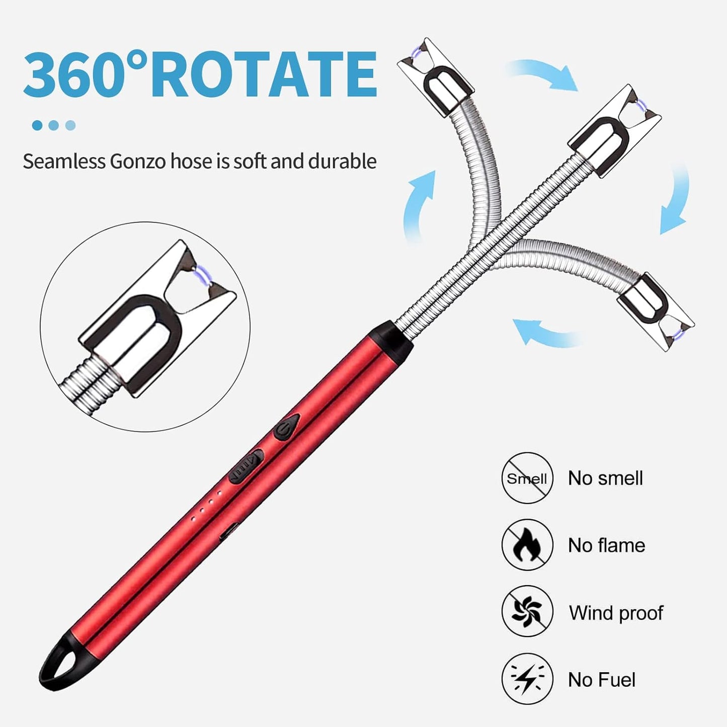 Rechargeable Electric Lighter – USB Arc Lighter for Candles, Gas, Kitchen Use | Windproof, Flameless, 360° Flexible Neck | Eco-Friendly & Multi-Purpose