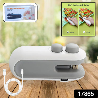 Portable Plastic Bag Sealing Machine 2 in 1 USB Rechargeable Magnetic Heat Sealing & Cutting, Portable Handheld Vacuum Sealer for Food, Snacks, Chips, Fresh Storage, Plastic Bags Sealing Machine