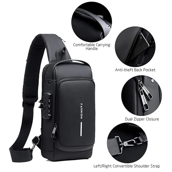 Travel Anti-Theft Crossbody Bag – USB Charging Sport Sling With Password Lock For Men And Women