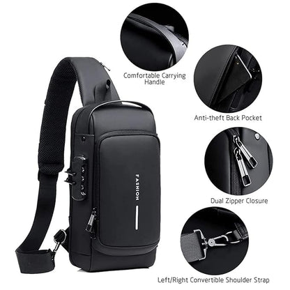 Travel Anti-Theft Crossbody Bag – USB Charging Sport Sling With Password Lock For Men And Women