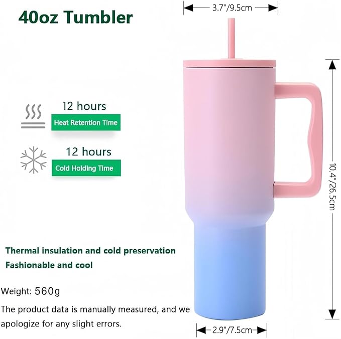 Pink Gradient Tumbler – Stylish, Durable & Travel-Friendly! 1200 ML Tumbler with Lid and Straw, Leakproof Double Insulated Mug