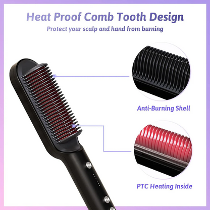 Hair Straightener Comb – Fast Heating, Anti-Scald & 5 Temperature Settings | Perfect for Home & Travel Styling