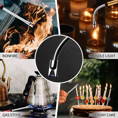 Rechargeable Electric Lighter – USB Arc Lighter for Candles, Gas, Kitchen Use | Windproof, Flameless, 360° Flexible Neck | Eco-Friendly & Multi-Purpose