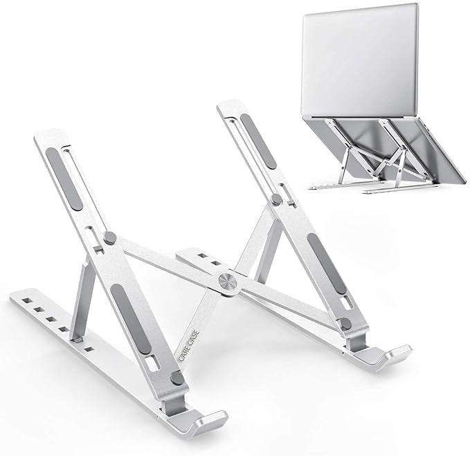 Aluminum Laptop Tablet Stand Fold-Up Adjustable, Ventilated, Portable Holder– Strong. Adjustable. Ergonomic.