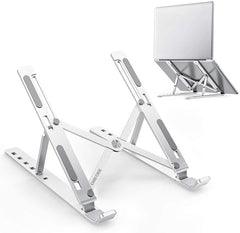 Aluminum Laptop Tablet Stand Fold-Up Adjustable, Ventilated, Portable Holder– Strong. Adjustable. Ergonomic.