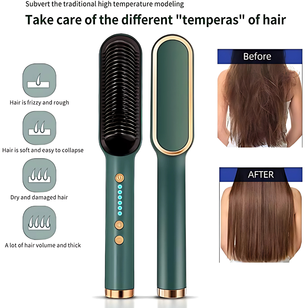 Hair Straightener Comb – Fast Heating, Anti-Scald & 5 Temperature Settings | Perfect for Home & Travel Styling