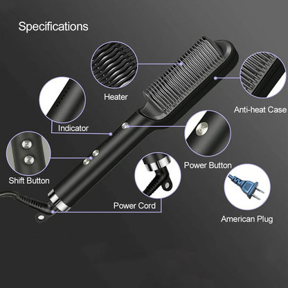 Hair Straightener Comb – Fast Heating, Anti-Scald & 5 Temperature Settings | Perfect for Home & Travel Styling