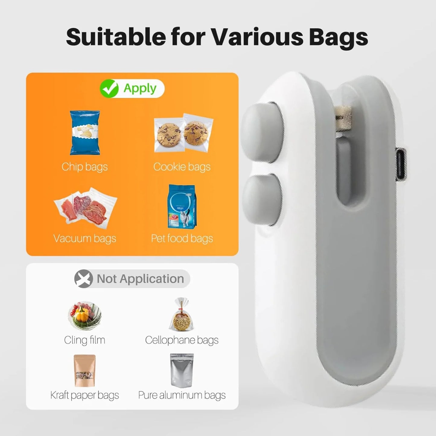Portable Plastic Bag Sealing Machine 2 in 1 USB Rechargeable Magnetic Heat Sealing & Cutting, Portable Handheld Vacuum Sealer for Food, Snacks, Chips, Fresh Storage, Plastic Bags Sealing Machine