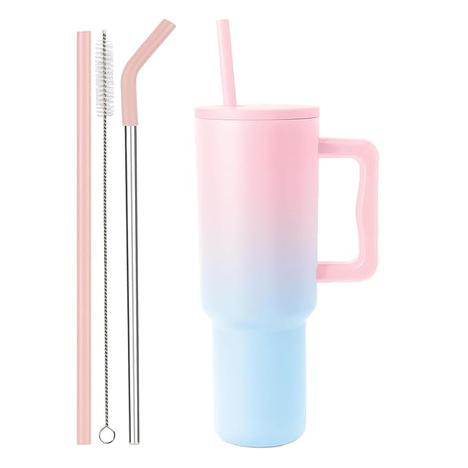 Pink Gradient Tumbler – Stylish, Durable & Travel-Friendly! 1200 ML Tumbler with Lid and Straw, Leakproof Double Insulated Mug
